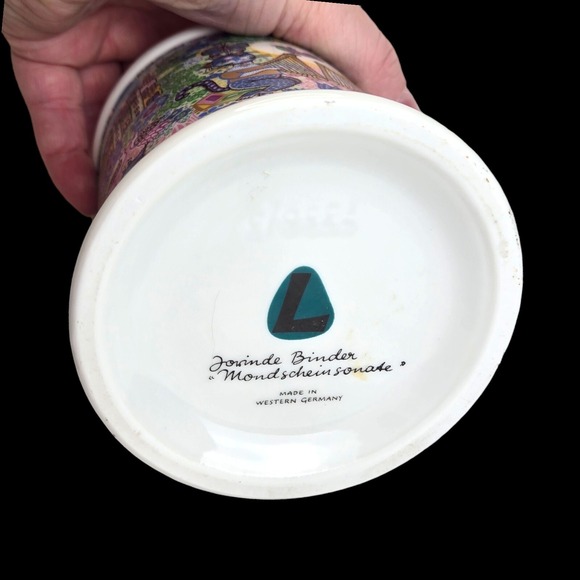 Jorinde Binder lidded Stash Jar Fantasy Couple Cats Birds West Germany Vtg 60s - Picture 8 of 11